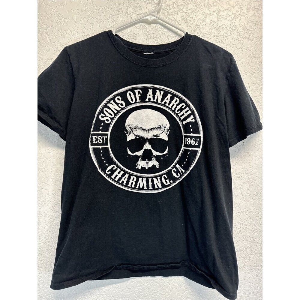 SONS OF ANARCHY Black Skull Men’s T Shirt Sleeve Cotton SOA Graphic  MEDIUM